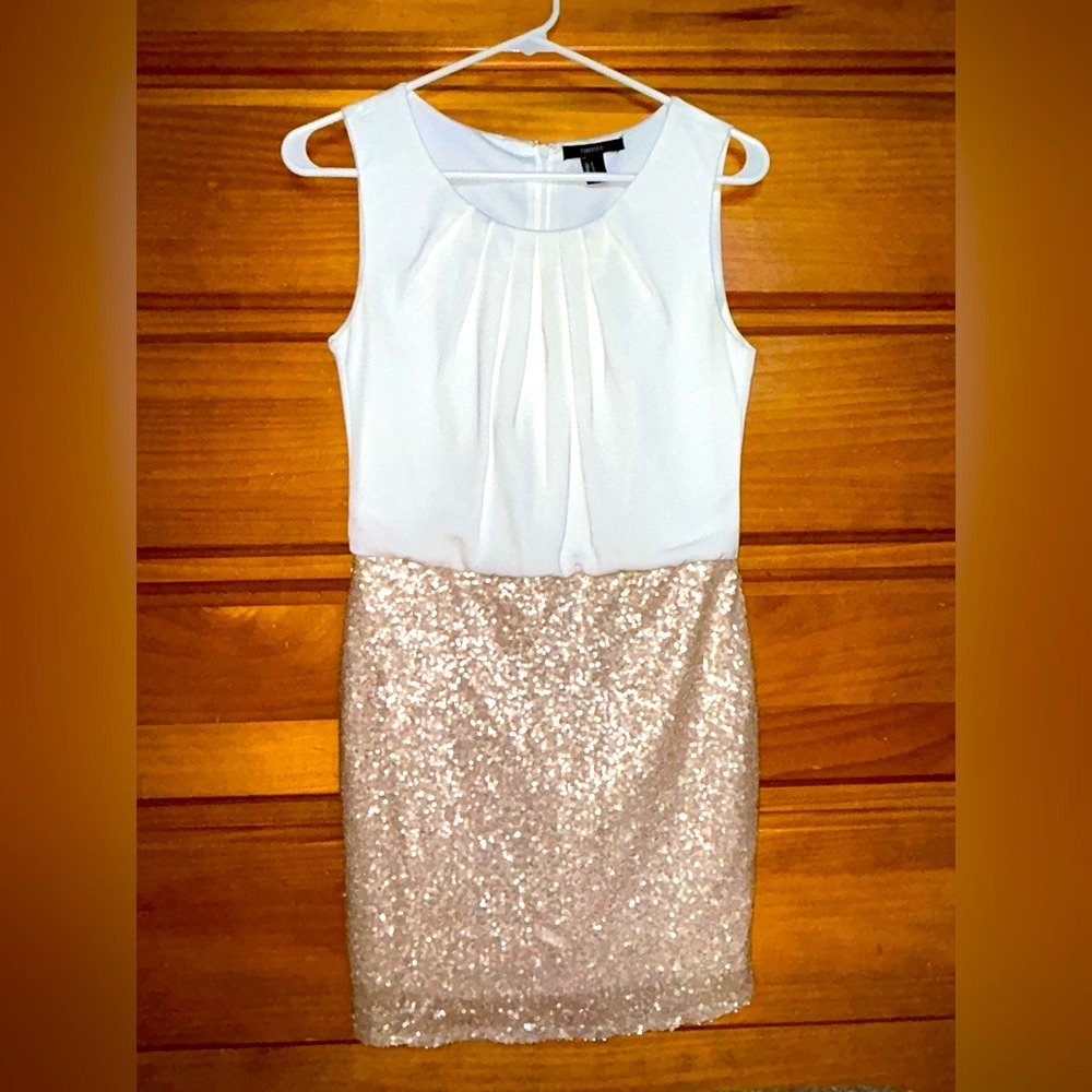 Forever 21 White and Rose Gold Sequin Mini Dress